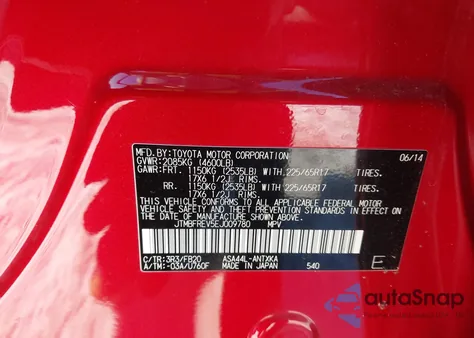 2014 Toyota Rav4 Le из США, поврежденный, VIN JTMBFREV5EJ009780